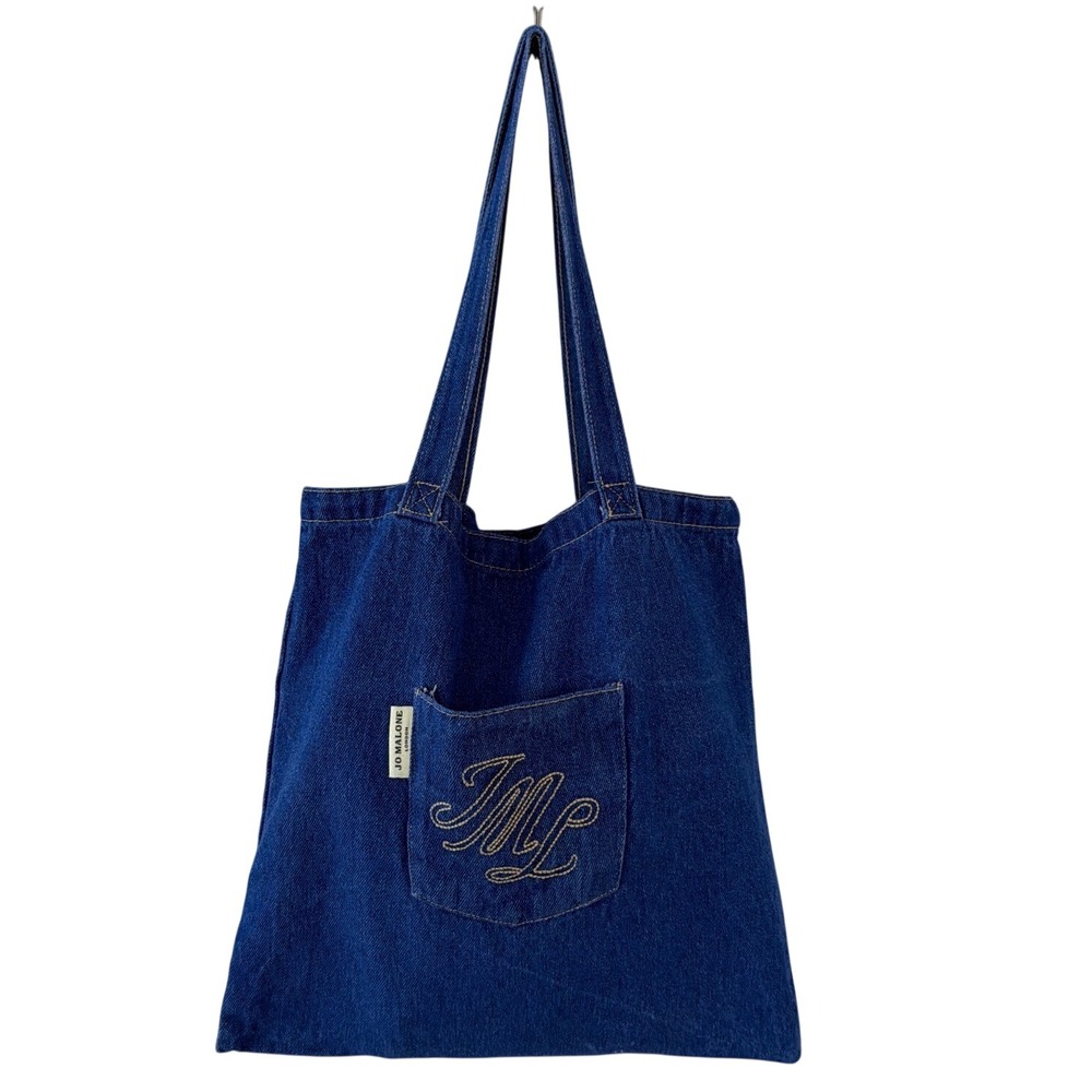 Jo Malone London Denim Tote Bag Blue Embroidered JML Monogram Pocket Shopper